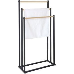 Relaxdays Rack, Bathroom Floor Stand with 3 Rods Towel and Wipes, Iron, 86 x 44 x 21 cm, Metal, Black, Light Brown Relaxdays Rack, Bathroom Floor Stand with 3 Rods Towel and Wipes, Iron, 86 x 44 x 21 cm, Metal, Black, Light Brown