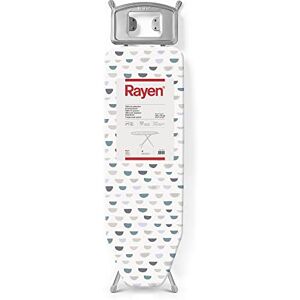 Rayen Ironing Board Basic Range Adjustable Height Metal Mesh Iron Rest Gray Frame and White Patterned Cover Dimensions: 120 x 38 cm Rayen Ironing Board Basic Range Adjustable Height Metal Mesh Iron Rest Gray Frame and White Patterned Cover Dimensions: 120 x 38 cm