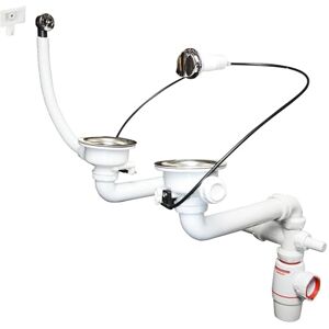Wirquin 30724378 Ensemble complet bonde Pour évier 2 bacs avec Siphon Néo Air, chromé et Blanc Set for Sink Waste Basins Neo White, Chrome-Plated Wirquin 30724378 Ensemble complet bonde Pour évier 2 bacs avec Siphon Néo Air, chromé et Blanc Set for Sink Waste Basins Neo White, Chrome-Plated