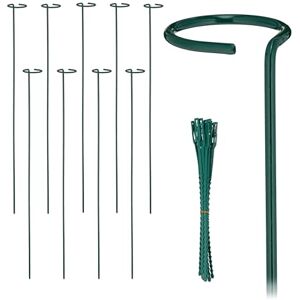 Relaxdays Plant Supports, Set of 10, Metal Climbing Rods with Ring, Garden Stakes with Ties, 80 cm Long, Dark Green, Steel Relaxdays Plant Supports, Set of 10, Metal Climbing Rods with Ring, Garden Stakes with Ties, 80 cm Long, Dark Green, Steel