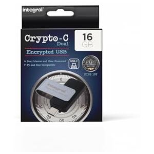 Integral 16GB Crypto-C Dual Encrypted USB Flash Memory Drive, AES-XTS 256-Bit Hardware Encrypted USB 3.2 with Secure Dual Password Certified to FIPS 197, Compatible with Mac, MacBook, PC, laptop Integral 16GB Crypto-C Dual Encrypted USB Flash Memory Drive, AES-XTS 256-Bit Hardware Encrypted USB 3.2 with Secure Dual Password Certified to FIPS 197, Compatible with Mac, MacBook, PC, laptop