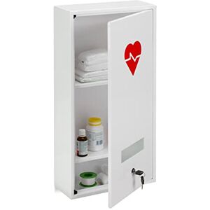 Relaxdays Medicine Cabinet, Lockable, 3 Compartments, Steel, HxWxD: 60 x 30 x 12 cm, Double Door, First Aid, White Relaxdays Medicine Cabinet, Lockable, 3 Compartments, Steel, HxWxD: 60 x 30 x 12 cm, Double Door, First Aid, White