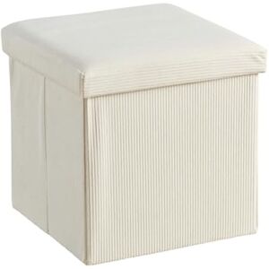 Home Source Folding Ottoman, Corduroy Fabric Storage Square Box, Cream Home Source Folding Ottoman, Corduroy Fabric Storage Square Box, Cream