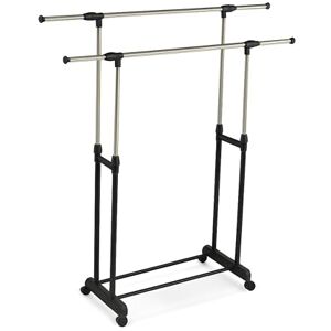 Relaxdays garment rack, mobile, adjustable double clothes rail, 148 cm height, 85–141 cm width, silver/black, Plastic, Stainless steel, 148 x 141 x 42 cm Relaxdays garment rack, mobile, adjustable double clothes rail, 148 cm height, 85–141 cm width, silver/black, Plastic, Stainless steel, 148 x 141 x 42 cm