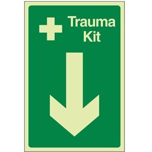 BLEEDSAVE Trauma Kit Arrow Down 200 x 300 mm Glow In The Dark Self Adhesive Vinyl Safety Sign BLEEDSAVE Trauma Kit Arrow Down 200 x 300 mm Glow In The Dark Self Adhesive Vinyl Safety Sign