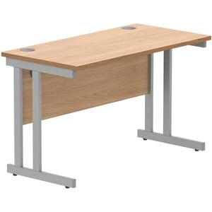 Office Hippo Essentials Rectangular Writing Computer Work Place, Home Office Desk with Cable Port Management, Silver Frame, Norwegian Beech Top, Wood, 140x60cm Office Hippo Essentials Rectangular Writing Computer Work Place, Home Office Desk with Cable Port Management, Silver Frame, Norwegian Beech Top, Wood, 140x60cm