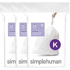 simplehuman CW0260 code K Custom Fit Bin Liner Bulk Pack, White Plastic (3 Pack of 20, Total 60 Liners) simplehuman CW0260 code K Custom Fit Bin Liner Bulk Pack, White Plastic (3 Pack of 20, Total 60 Liners)