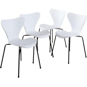 Home Source Set of 4 Dining Chairs, Curved Wingback Supportive Backrest, Retro Sturdy Iron Tube Legs, Kitchen Dining Seating, White Home Source Set of 4 Dining Chairs, Curved Wingback Supportive Backrest, Retro Sturdy Iron Tube Legs, Kitchen Dining Seating, White