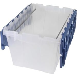 Akro-Mils 12 Gallon KeepBox File Box Plastic Stackable Storage Container with Hinged Attached Lid and Rails for Hanging File Folders, 21-Inch L x 15-Inch W x 12-Inch H, Clear/Blue Akro-Mils 12 Gallon KeepBox File Box Plastic Stackable Storage Container with Hinged Attached Lid and Rails for Hanging File Folders, 21-Inch L x 15-Inch W x 12-Inch H, Clear/Blue