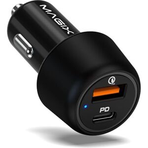 Magix Car Charger 38W Dual port USB-A QC 3.0 (18W) + USB-C PD 3.0 (20W), charge simultaneously Quick Charge 3.0 and Power delivery 3.0 devices (Black) Magix Car Charger 38W Dual port USB-A QC 3.0 (18W) + USB-C PD 3.0 (20W), charge simultaneously Quick Charge 3.0 and Power delivery 3.0 devices (Black)