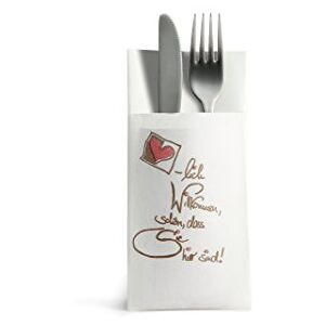 VelaHub Airlaid 50 Cutlery Napkins, Disposable Napkins, 39 x 40 cm, Herzlich Willkommen VelaHub Airlaid 50 Cutlery Napkins, Disposable Napkins, 39 x 40 cm, Herzlich Willkommen