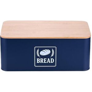 Relaxdays Box, Bamboo lid, Metal, HWD: 13.5 x 33 x 19 cm, Retro Storage, Bread Container, Dark Blue, Iron Relaxdays Box, Bamboo lid, Metal, HWD: 13.5 x 33 x 19 cm, Retro Storage, Bread Container, Dark Blue, Iron