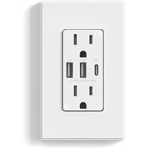 ELEGRP 30W 3-Port Type C USB Wall Outlet, Smart Chip High Speed Charging for iPhone, iPad, Samsung, Google, LG, HTC, Android Devices, Tablets and More, UL Listed, Wall Plate(1 Pack, Matte White) ELEGRP 30W 3-Port Type C USB Wall Outlet, Smart Chip High Speed Charging for iPhone, iPad, Samsung, Google, LG, HTC, Android Devices, Tablets and More, UL Listed, Wall Plate(1 Pack, Matte White)