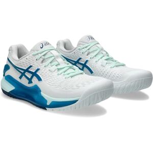Asics Gel - Resolution 9 White / Teal Blue Tennis Shoe - Tennis Shoe Asics Gel - Resolution 9 White / Teal Blue Tennis Shoe - Tennis Shoe