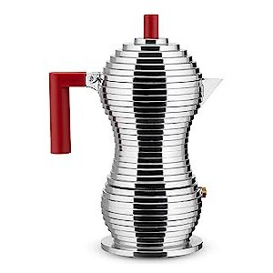 Alessi Cast Aluminum Pulcina Espresso Coffee Maker with Handle and Knob in PA, Red Alessi Cast Aluminum Pulcina Espresso Coffee Maker with Handle and Knob in PA, Red