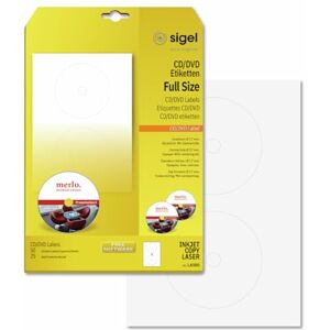 Sigel LA505 Universal CD/DVD Labels with centering aid, Ø 11.7 cm (center Ø 1.7 cm), 50 lbl equal to 25 sheets, White Sigel LA505 Universal CD/DVD Labels with centering aid, Ø 11.7 cm (center Ø 1.7 cm), 50 lbl equal to 25 sheets, White