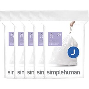 simplehuman Code J 100 Liners, 50% Recycled Custom Fit Bin Bags in Dispenser Packs with Durable Drawstring Tie Handle, 30-45L, White simplehuman Code J 100 Liners, 50% Recycled Custom Fit Bin Bags in Dispenser Packs with Durable Drawstring Tie Handle, 30-45L, White