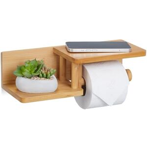 Relaxdays Toilet Roll Holder, Bamboo, Wall-Mounted, with Shelf for Phone, Spare WC Paper, HWD: 9x31x12.5 cm, Natural Relaxdays Toilet Roll Holder, Bamboo, Wall-Mounted, with Shelf for Phone, Spare WC Paper, HWD: 9x31x12.5 cm, Natural