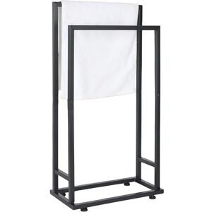 Relaxdays towel holder, HxWxD: 77 x 41 x 21 cm, metal, 2 rods, freestanding, bathroom, black, Iron Relaxdays towel holder, HxWxD: 77 x 41 x 21 cm, metal, 2 rods, freestanding, bathroom, black, Iron