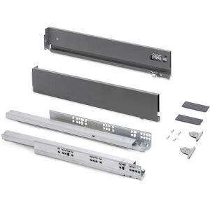 Emuca External Drawer Vertex with 3D Regulation, Kitchen Drawer Runners H93mm, 40kg, Board Thickness of 18mm, Depth 450mm, Steel, Anthracite Grey Emuca External Drawer Vertex with 3D Regulation, Kitchen Drawer Runners H93mm, 40kg, Board Thickness of 18mm, Depth 450mm, Steel, Anthracite Grey