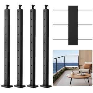 VEVOR 4-Pack Cable Railing Post, 36x1x2 in Horizontal-Hole Deck Railing Post with Pre-Drilled Holes, Stainless Steel Cable Rail Post with Horizontal and Curved Bracket, Black, 4JZLGZXHS914UUOI6001V0 VEVOR 4-Pack Cable Railing Post, 36x1x2 in Horizontal-Hole Deck Railing Post with Pre-Drilled Holes, Stainless Steel Cable Rail Post with Horizontal and Curved Bracket, Black, 4JZLGZXHS914UUOI6001V0