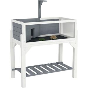 PawHut Wooden Tortoise House with Storage Shelf, Tortoise Enclosure Habitat with Clear Windows, Lamp Holder, Openable Top, Built-in Tray, for Indoor Use, Grey PawHut Wooden Tortoise House with Storage Shelf, Tortoise Enclosure Habitat with Clear Windows, Lamp Holder, Openable Top, Built-in Tray, for Indoor Use, Grey