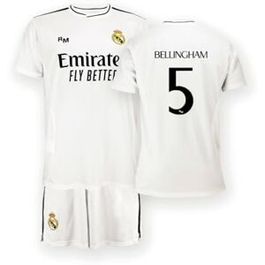 Real Madrid Home Kit Jersey and Shorts, Season 24/25, Bellingham, 12 Years, Replica Shirt with Official License Real Madrid Home Kit Jersey and Shorts, Season 24/25, Bellingham, 12 Years, Replica Shirt with Official License
