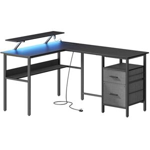 VASAGLE L-Shaped Desk with Power Outlets, Corner Desk, Computer with Monitor Shelf, Gaming with LED Lights, 2 Drawers, 2 USB Ports, Easy to Assemble, for Home Office, Ebony Black LWD095B02 VASAGLE L-Shaped Desk with Power Outlets, Corner Desk, Computer with Monitor Shelf, Gaming with LED Lights, 2 Drawers, 2 USB Ports, Easy to Assemble, for Home Office, Ebony Black LWD095B02