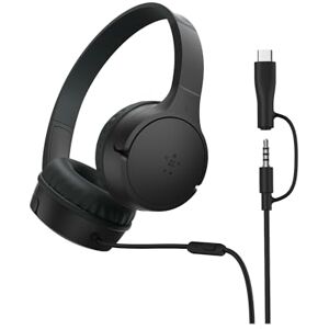 Belkin SoundForm Mini Kids Wired Headphones with USB-C to 3.5mm Dongle, Built-in Mic & Fun Stickers, 85dB Max Volume – for Online Learning, Travel, Compatible with iPhone, iPad, Galaxy, etc Black Belkin SoundForm Mini Kids Wired Headphones with USB-C to 3.5mm Dongle, Built-in Mic & Fun Stickers, 85dB Max Volume – for Online Learning, Travel, Compatible with iPhone, iPad, Galaxy, etc Black