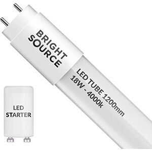 Bright Source 4ft (1199mm) 18w LED T8 Tube, 1620lm, 4000K Cool White, Replacement for 36w T8 Fluorescent, Starter Included Direct Mains or for use with Switch Start Fitting with Magnetic Ballast Bright Source 4ft (1199mm) 18w LED T8 Tube, 1620lm, 4000K Cool White, Replacement for 36w T8 Fluorescent, Starter Included Direct Mains or for use with Switch Start Fitting with Magnetic Ballast