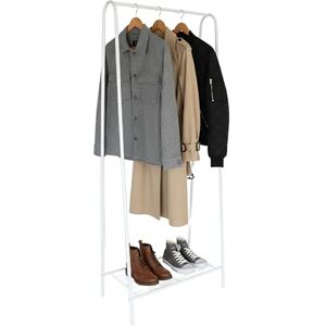 Relaxdays coat rack, 2 wire shelves, H x W x D: 151 x 60 x 34.5 cm, metal, slim design, white, Iron Relaxdays coat rack, 2 wire shelves, H x W x D: 151 x 60 x 34.5 cm, metal, slim design, white, Iron