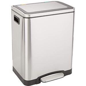 Amazon Basics 30L Dual Bin Soft-Close Rectangular Trash can with Foot Pedal 2 x 15 litre Bins, Stainless Steel, for 1 or 2 people use Amazon Basics 30L Dual Bin Soft-Close Rectangular Trash can with Foot Pedal 2 x 15 litre Bins, Stainless Steel, for 1 or 2 people use