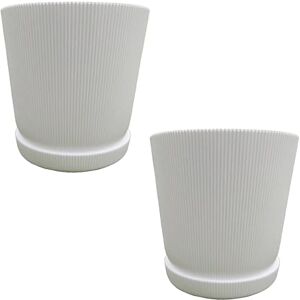Relaxdays Planter, Set of 2, Pot with Saucer, Ribbed Design, H x D: 20 x 20 cm, Herb Pot, Plastic, White Relaxdays Planter, Set of 2, Pot with Saucer, Ribbed Design, H x D: 20 x 20 cm, Herb Pot, Plastic, White