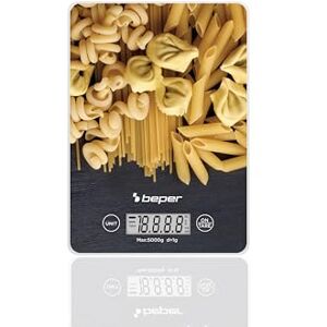 Beper P102BIL003 Digital kitchen scale, Tempered glass plate, Kitchen scale with LCD display and touch buttons, Tare function, Maximum capacity 5kg, Automatic switch-off, Pasta pattern Beper P102BIL003 Digital kitchen scale, Tempered glass plate, Kitchen scale with LCD display and touch buttons, Tare function, Maximum capacity 5kg, Automatic switch-off, Pasta pattern