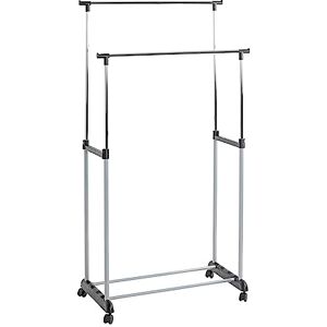 HAKU Möbel Roller coat rack, plastic, alu-chrome-black, W 80 x D 42 x H 96-165 cm HAKU Möbel Roller coat rack, plastic, alu-chrome-black, W 80 x D 42 x H 96-165 cm