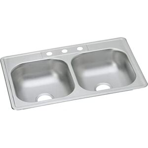 Elkay D233223 Dayton Equal Double Bowl Top Mount Stainless Steel Sink, Stainless, 33 x 22 x 6.5 Elkay D233223 Dayton Equal Double Bowl Top Mount Stainless Steel Sink, Stainless, 33 x 22 x 6.5