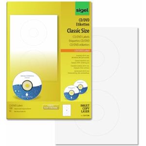 Sigel LA526 Universal CD/DVD Labels with centering aid, Ø 11.7 cm (center Ø 4.1 cm), 100 lbl equal to 25 sheets, White Sigel LA526 Universal CD/DVD Labels with centering aid, Ø 11.7 cm (center Ø 4.1 cm), 100 lbl equal to 25 sheets, White
