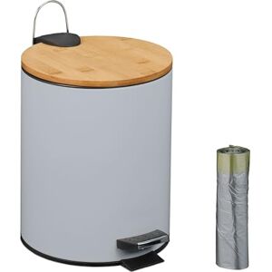 Relaxdays Bathroom Pedal Bin, 5L, Soft-Close, Removable Inner Bucket, Metal, Bamboo Lid, Sanitary Disposal, Grey, 10% Plastic 20% 70% Iron, 5 L Relaxdays Bathroom Pedal Bin, 5L, Soft-Close, Removable Inner Bucket, Metal, Bamboo Lid, Sanitary Disposal, Grey, 10% Plastic 20% 70% Iron, 5 L