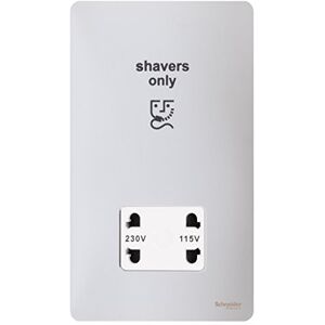 Schneider Electric Ultimate Screwless Flat Plate Shaver Socket, Dual Voltage, 115/230V, GU7490WPC, Polished Chrome with White Insert Schneider Electric Ultimate Screwless Flat Plate Shaver Socket, Dual Voltage, 115/230V, GU7490WPC, Polished Chrome with White Insert