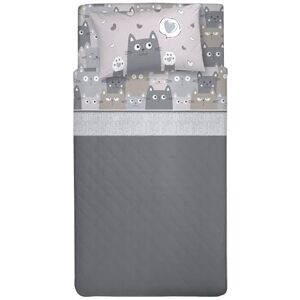 PENSIERI DELICATI 100% Cotton Double Bed Set, 120 x 200 cm, Complete with Bottom Sheet, Top Sheet and 1 Pillowcase, Made in Italy, Happycat Grey Design PENSIERI DELICATI 100% Cotton Double Bed Set, 120 x 200 cm, Complete with Bottom Sheet, Top Sheet and 1 Pillowcase, Made in Italy, Happycat Grey Design