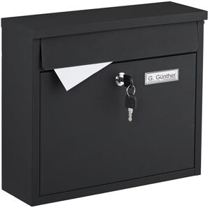 Relaxdays Wall Mailbox with nameplate, HxWxD: 31 x 36 x 12 cm, Iron, 4 Keys, Large Slot, Black Relaxdays Wall Mailbox with nameplate, HxWxD: 31 x 36 x 12 cm, Iron, 4 Keys, Large Slot, Black