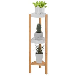 Relaxdays Plant Stand, 3 Tiers, Bamboo & Plastic, HWD: 78x25x22 cm, Shelves for Flower Pots & Herbs, Natural/White Relaxdays Plant Stand, 3 Tiers, Bamboo & Plastic, HWD: 78x25x22 cm, Shelves for Flower Pots & Herbs, Natural/White