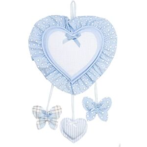 FILET Aida Canvas Heart Shaped Birth Announcement Ribbon to Embroider, with Butterfly and Heart Shaped Pendants, Made of Cotton, Ideal for Hanging, 100% Made in Italy, Light Blue Colour FILET Aida Canvas Heart Shaped Birth Announcement Ribbon to Embroider, with Butterfly and Heart Shaped Pendants, Made of Cotton, Ideal for Hanging, 100% Made in Italy, Light Blue Colour