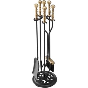 VEVOR Fireplace Tool Set, 5 PCS Fire Tool Set and Holder with Five-Prong Stand, Tongs, Ash Shovel, Brush, Fire Place Poker, Wrought Iron Fireplace Accessories for Indoor/Outdoor, Black & Brass VEVOR Fireplace Tool Set, 5 PCS Fire Tool Set and Holder with Five-Prong Stand, Tongs, Ash Shovel, Brush, Fire Place Poker, Wrought Iron Fireplace Accessories for Indoor/Outdoor, Black & Brass