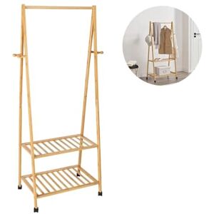 Avilia Vertical Coat Rack with 2 Shelves and Wheels – Coat Rack for Entrance with Shelves and Hooks, in Bamboo, 76.5 x 165 x 43.5 cm Avilia Vertical Coat Rack with 2 Shelves and Wheels – Coat Rack for Entrance with Shelves and Hooks, in Bamboo, 76.5 x 165 x 43.5 cm