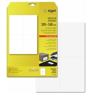 Sigel LA164 Universal Permanent Labels, White, 10.5 x 14.8 cm, 100 lbl equal to 25 sheets, White Sigel LA164 Universal Permanent Labels, White, 10.5 x 14.8 cm, 100 lbl equal to 25 sheets, White
