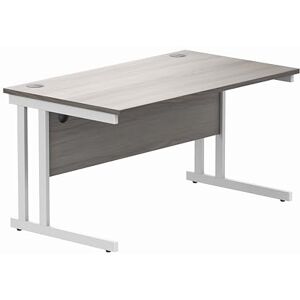 Office Hippo Essentials Rectangular Writing Computer Work Place, Home Office Desk with Cable Port Management, Alaskan Grey Oak, 140x80cm Office Hippo Essentials Rectangular Writing Computer Work Place, Home Office Desk with Cable Port Management, Alaskan Grey Oak, 140x80cm