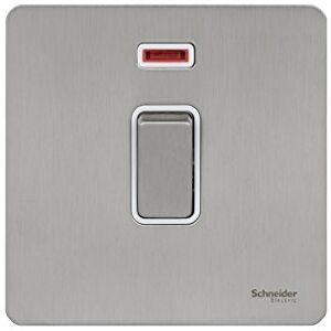 Schneider Electric Ultimate Screwless Flat Plate 20AX DP Switch with Neon Stainless Steel White Insert Schneider Electric Ultimate Screwless Flat Plate 20AX DP Switch with Neon Stainless Steel White Insert