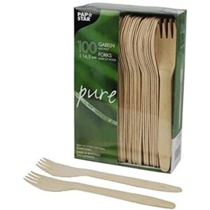 Papstar 18199 "Pure Disposable Forks (Pack of 100) Length 16.5 cm Natural Light Birch Wood for Barbecues or Birthdays, Sturdy Disposable Tableware, Shatter-Free Use Papstar 18199 "Pure Disposable Forks (Pack of 100) Length 16.5 cm Natural Light Birch Wood for Barbecues or Birthdays, Sturdy Disposable Tableware, Shatter-Free Use