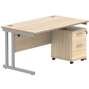 Office Hippo Heavy Duty Rectangular PC Office Desk with Storage, 2 Drawer Mobile A4 and Foolscap Filing Pedestal, Silver Frame, Canadian Oak Top, 140 x 80 x 73 cm Office Hippo Heavy Duty Rectangular PC Office Desk with Storage, 2 Drawer Mobile A4 and Foolscap Filing Pedestal, Silver Frame, Canadian Oak Top, 140 x 80 x 73 cm